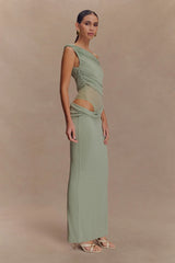 Callen One Shoulder Slinky Maxi Dress Sage