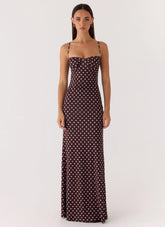 Vamonos Maxi Dress Chocolate Blue Dot