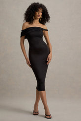 Skye Black Twisted Bardot Midi Dress