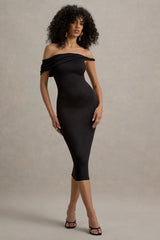 Skye Black Twisted Bardot Midi Dress