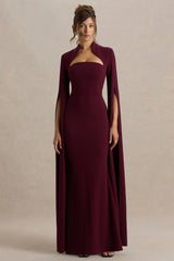 Esme Burgundy Square Neck Maxi Dress With Cape Sleeves