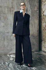 Jacqueline Pleated Wide Leg Pants Navy Pinstripe