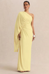 Sabella Lemon Asymmetric Neck Maxi Dress