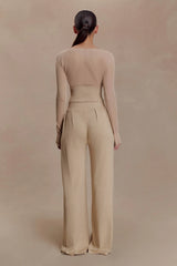 Frannie Gathered Silk Blend Knit Pants Sand