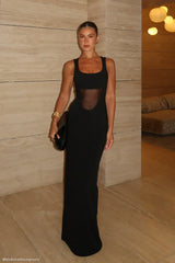 Marlon Crepe And Mesh Maxi Dress Black