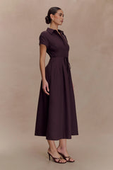 Aysha Buttoned Linen Midi Dress Chocolate