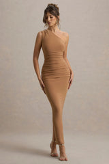 Dalarie Brown One Shoulder Gathered Maxi Dress