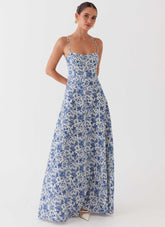 Angelina Linen Maxi Dress Blue Paisley