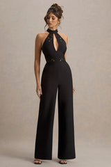 Kami Black High Neck Embroidered Jumpsuit