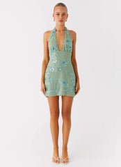 Monet Beaded Mini Dress Mint