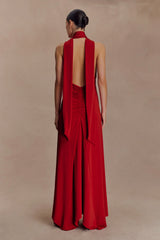 Juliet Slinky Maxi Dress With Scarf Ruby