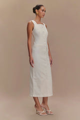 Reyna Denim Midi Dress White