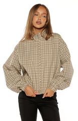 Lee Beige Plaid Funnel Neck Jacket PRE ORDER
