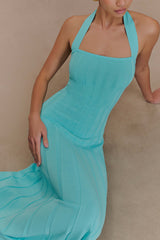 Jacqui Halter Knit Midi Dress Cyan Blue