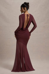 Tigerlily Port Mesh Long Sleeve Open Back Maxi Dress
