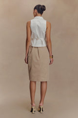 Vera Twill Split Front Midi Skirt Camel