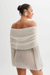 Marisol Off Shoulder Boucle Mini Dress Ivory