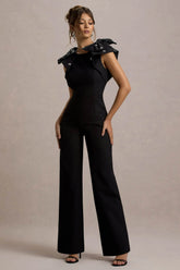 Elma Black Straight Leg Jumpsuit With Embellished Bows