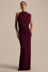 Umaira Burgundy High Neck Maxi Dress
