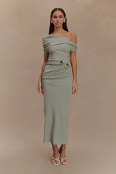 Kendra Scuba Jersey Midi Dress With Hardware Sage