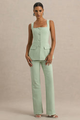 Aceline Light Green Square Neck Tailored Jumpsuit