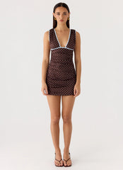 Options Mini Dress Chocolate Blue Dot