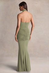 Hyla Green High Neck Maxi Dress With Sash Detail