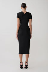 Junie Cross Over Neck Slinky Maxi Dress Black