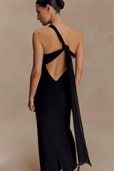 Philippa Knotted Crepe Maxi Dress Black