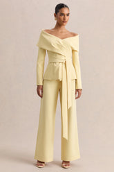 Empress Lemon Bardot Neck Tailored Top