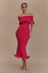 Molly Off Shoulder Knit Midi Dress Raspberry