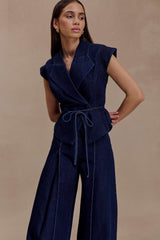 Charley Structured Tie Denim Top Indigo Blue