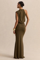 Umaira Khaki High Neck Maxi Dress