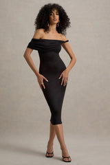 Skye Black Twisted Bardot Midi Dress