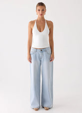 Neo Low Rise Wide Leg Denim Jeans Light Blue Wash