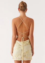 Vietta Sequin Cami Micro Mini Dress Yellow