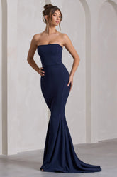 Impress Me Navy Strapless Bandeau Fishtail Maxi Dress