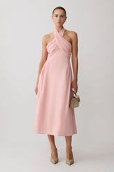 Rosie Linen Halter Midi Dress Pink