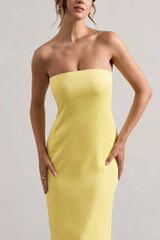 Azra Lemon Satin Bandeau Maxi Dress