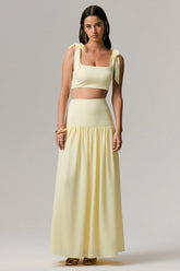 Reminiscent Lemon Ruched Maxi Skirt