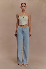 Aletta Knit Pearl Halter Top Ivory