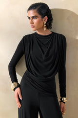 Raniella Black High Neck Top With Gathered And Draped Detailing
