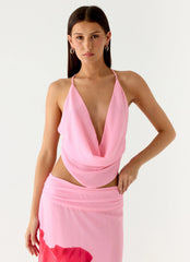 Sweet Charm Cowl Neck Top Baby Pink