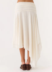 Abeda Asymmetrical Midi Skirt Ivory