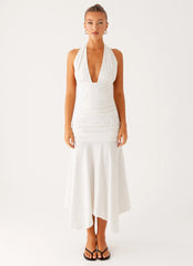 Grettana Halter Neck Midi Dress White Polka Dot