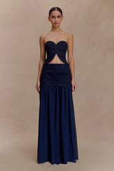 Tully Chiffon Denim Maxi Skirt Indigo Blue