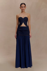 Tully Chiffon Denim Maxi Skirt Indigo Blue