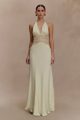 Dinah Lace And Satin Maxi Dress Lemon