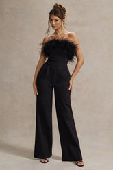 Delta Black Feather Bandeau Wide Leg Jumpsuit