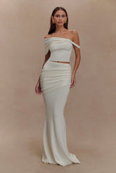 Irene Gathered Knit Maxi Skirt Ivory